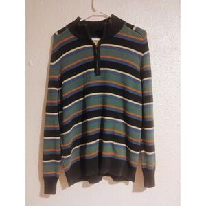 Vtg LL Bean 1/4 Zip Striped Men's Large 100% Cotton Sweater Tall Pullover Retro